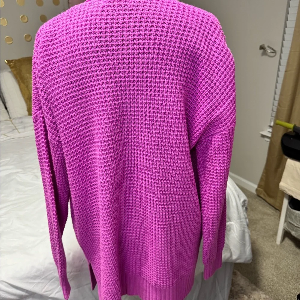Zenana Magenta Chunky Knit Pocket Cardigan - Picture 6 of 7